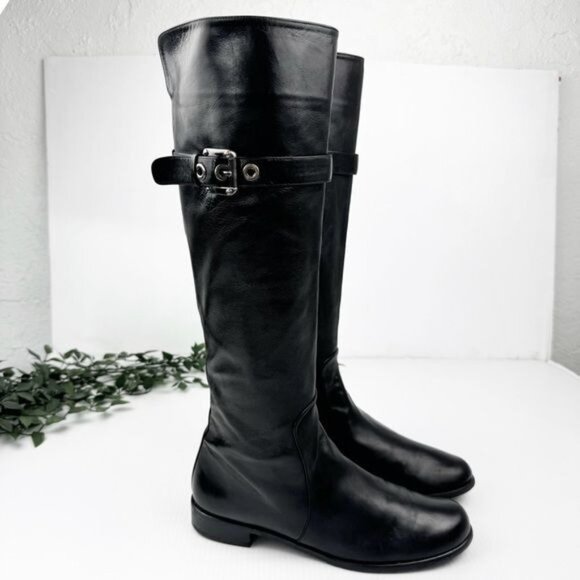 Stuart Weitzman Black Knee High buckle detail riding Boot 8.5